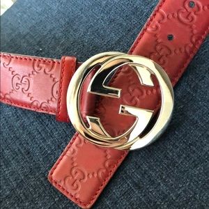 Gucci Embossed Red Leather Belt